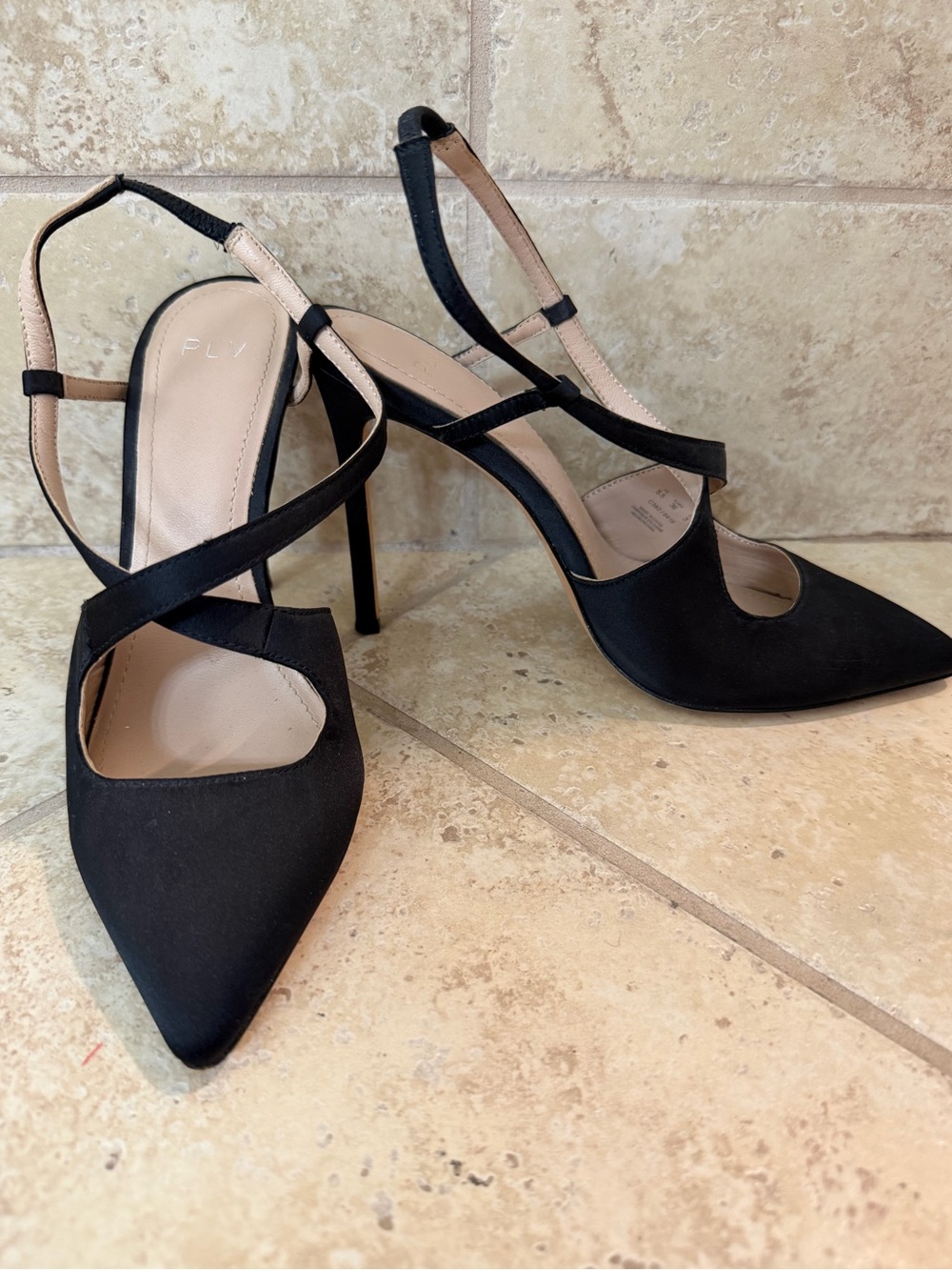 Satin Black Pointed Toe Strappy Stiletto Heels